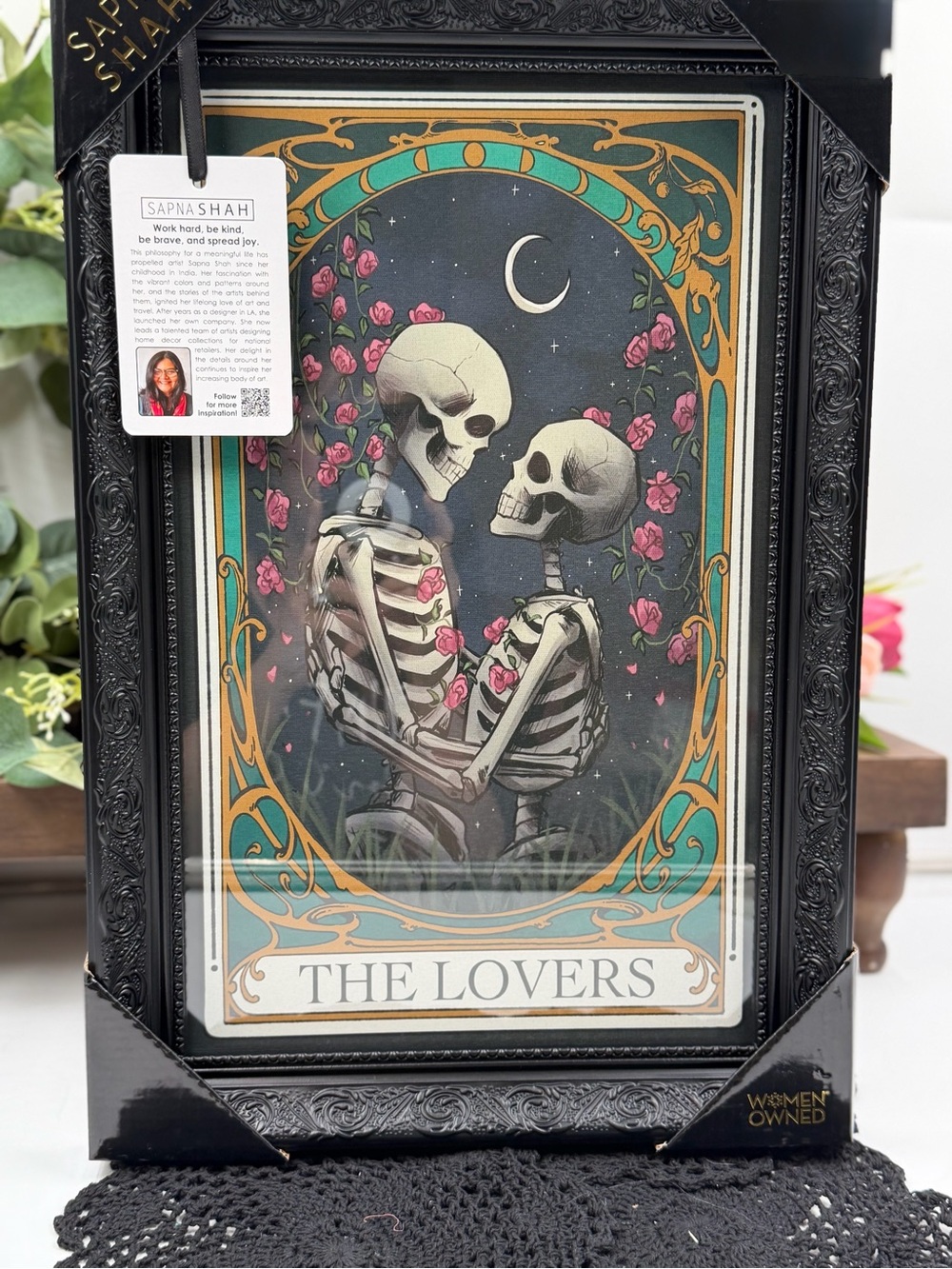 The Lovers Tarot Art Print in Black Frame by Sapna Shah